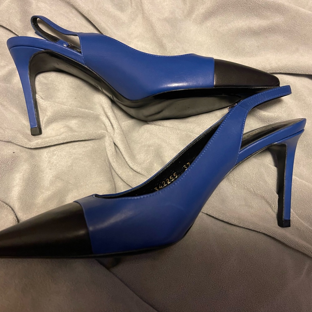 YSL Saint Laurent Two Tone Blue Black Heels Sz 37 - Picture 3 of 6